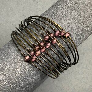 Vintage Multi Band Bracelet 3 In Bronze Dark Gold Purple Moonstone BoHo Retro